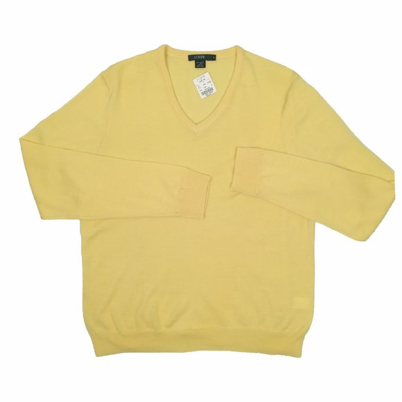 NEW J Crew Mens Sweater! M L XLYellowV Neck100% Fine Merino Wool